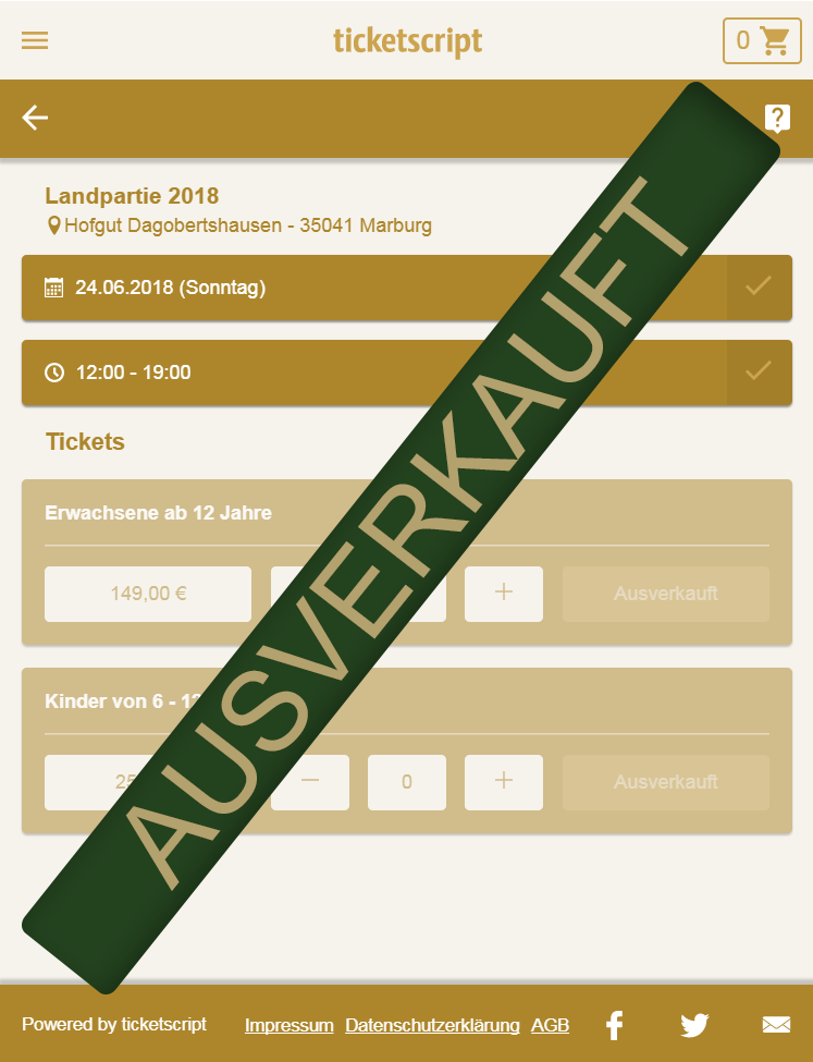Die Tickets für die Landpartie 2018 sind leider ausverkauft Die Tickets für die Landpartie 2018 sind leider ausverkauft